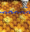 This is a computerised simulation of TCNQ molecules on graphene layer, where they acquire a magnetic order.