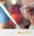 Georgia Tech professor Dennis Hess places samples of fluids onto the superamphiphobic paper his research team has produced. The modified paper could be used as the foundation for a new generation of inexpensive biomedical diagnostics.
