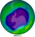 The largest ozone hole over Antarctica (in purple) was recorded in September 2006. Thanks to the Montreal Protocol, the amount of ozone-depleting chemicals in the atmosphere peaked in the late 1990s and Antarctica's ozone hole is expected to recover by 2060. The largest ozone hole over Antarctica (in purple) was recorded in September 2006. Thanks to the Montreal Protocol, the amount of ozone-depleting chemicals in the atmosphere peaked in the late 1990s and Antarctica's ozone hole is expected to recover by 2060.