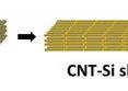 Vertically grown aligned carbon nanotube (CNT) forests are drawn into aligned CNT sheets and coated with silicon.