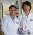 Pictured are Younan Xia (left) and post-doctoral fellow Dong Choon Hyun, who is holding a sample containing the microscale polymer bottles.