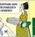 This cartoon relates to pensions and early retirement.