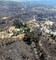 Private homes along Apple Creek narrowly avoided the Mountain Fire which occurred July 2013 in the San Jacinto Mountains between Palm Springs and Idyllwild, California. USGS modeling in the wake of the fire has indicated a moderate chance of a debris flow flowing down Apple Creek.