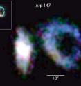 This is a mosaic of the interacting galaxies Arp 147 made with ARCONS on the Palomar 200" telescope with an insert of Arp 147 taken by the Hubble Space Telescope.