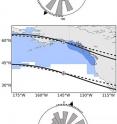 This graph shows the ocean range of Chinook salmon and the orientation of the fish to the magnetic force. Fish presented with a northern orientation swam south and vice versa. The experiment was later repeated with steelhead trout and results were similar.