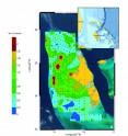 Distribution of insoluble material in the sediments and collection sites are shown. The insoluble material is derived from atmospheric dust.