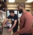 UW graduate student Brad Dickerson, right, with Thomas Mohren, a visiting graduate student from Delft University of Technology.