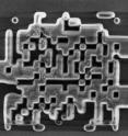 The overhead view of a new beamsplitter for silicon photonics chips that is the size of one-fiftieth the width of a human hair.