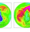 Arctic ozone without the Montreal Protocol (left) and following its implementation (right) on 26 March 2011.