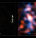 ALMA's Long Baseline Campaign has produced a spectacularly detailed image of a distant galaxy being gravitationally lensed, revealing star-forming regions - something that has never seen before at this level of detail in a galaxy so remote. The new observations are far more detailed than any previously made of such a distant galaxy, including those made using the NASA/ESA Hubble Space Telescope, and reveal clumps of star formation in the galaxy equivalent to giant versions of the Orion Nebula.

<p>The left panel shows the foreground lensing galaxy (observed with Hubble), and the gravitationally lensed galaxy SDP.81, which forms an almost perfect Einstein Ring, is hardly visible.

<p>The middle image shows the sharp ALMA image of the Einstein ring, with the foreground lensing galaxy being invisible to ALMA. The resulting reconstructed image of the distant galaxy (right) using sophisticated models of the magnifying gravitational lens, reveal fine structures within the ring that have never been seen before: Several dust clouds within the galaxy, which are thought to be giant cold molecular clouds, the birthplaces of stars and planets.