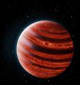 This is an artistic conception of the Jupiter-like exoplanet, 51 Eri b, seen in the near-infrared light that shows the hot layers deep in its atmosphere glowing through clouds. Because of its young age, this young cousin of our own Jupiter is still hot and carries information on the way it was formed 20 million years ag This is an artistic conception of the Jupiter-like exoplanet, 51 Eri b, seen in the near-infrared light that shows the hot layers deep in its atmosphere glowing through clouds. Because of its young age, this young cousin of our own Jupiter is still hot and carries information on the way it was formed 20 million years ag
