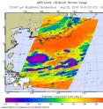 NASA's Aqua satellite provided temperature data on Typhoon Lionrock on Aug. 25 at 12:41 p.m. EDT (1641 UTC) and strongest storms appear in purple, indicating coldest cloud tops.