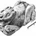 An illustration of the leporid sculpture from the Oztoyahualco compound of Teotihuacan.
